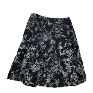 Loft Black Floral Cotton Aline Skirt Size 10